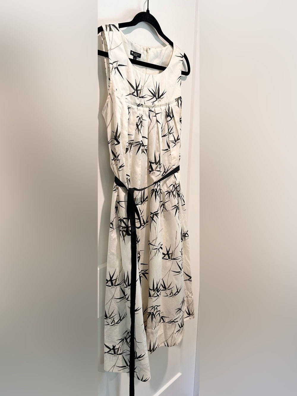 Talbots Ivory Midi Dress with Black Floral Print and Black Ribbon - Picture 6 of 9